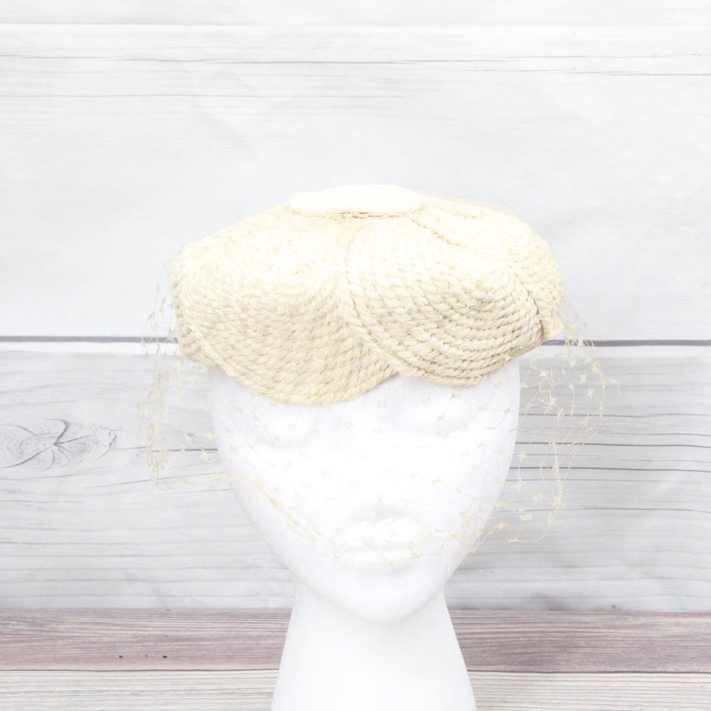 *Vintage! Everitt Womens Cream Spun Woven Crochet Hat - Picture 2 of 11
